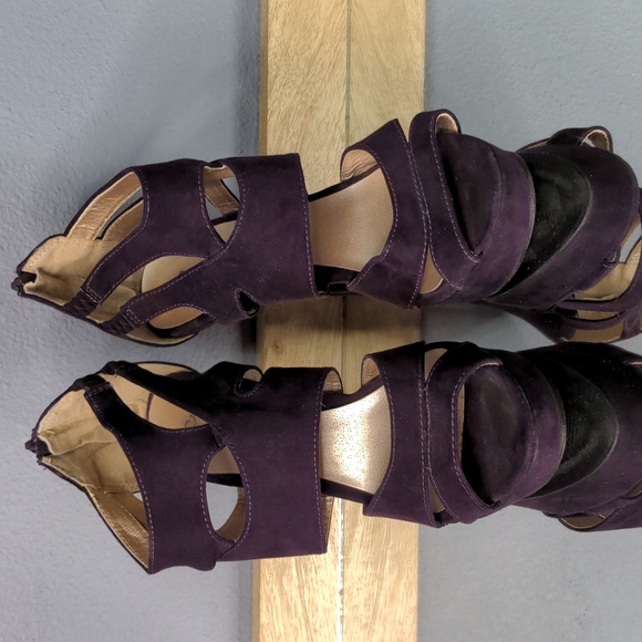 sz 7 purple strappy cut out peep toe platform heels pumps Qupid fabric heel zip - Picture 2 of 11